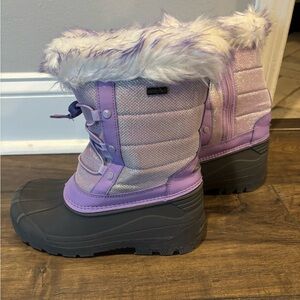 Purple and Gray Winter Boots with Faux Fur Trim